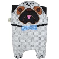Hugo Frosch Eco Hot Water Bottle In Knitted Pug Cover Small 0.8L 