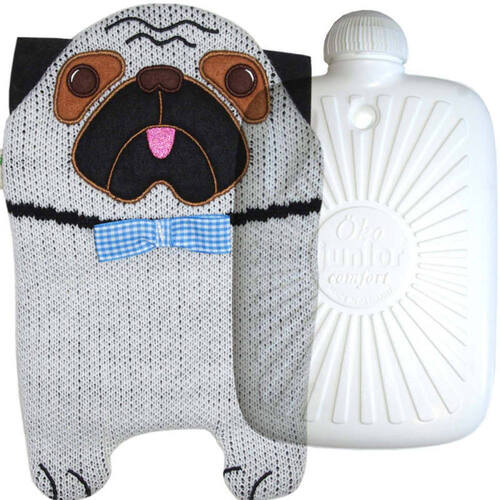 Hugo Frosch Eco Hot Water Bottle In In Knitted Pug Cover 0.8L