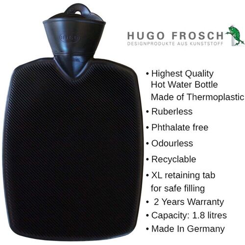 Hugo Frosch Classic Comfort Hot Water Bottle Black 1.8L