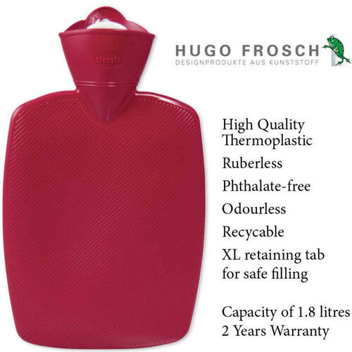 Hugo Frosch Classic Comfort Hot Water Bottle Red 1.8 L