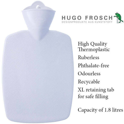 Hugo Frosch Classic Comfort Hot Water Bottle White 1.8 L