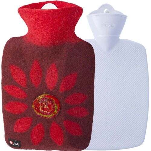 Hugo Frosch Hot Water Bottle Luxury In 100% Wool Cover Flower 1.8L