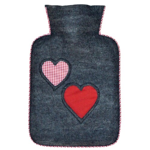 Hugo Frosch Hot Water Bottle In Thick Wool Cover Hearts 1.8L