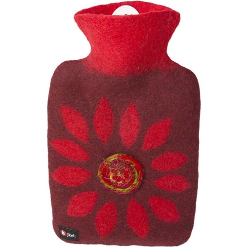 Hugo Frosch Hot Water Bottle In Thick Wool Cover Flower 1.8L