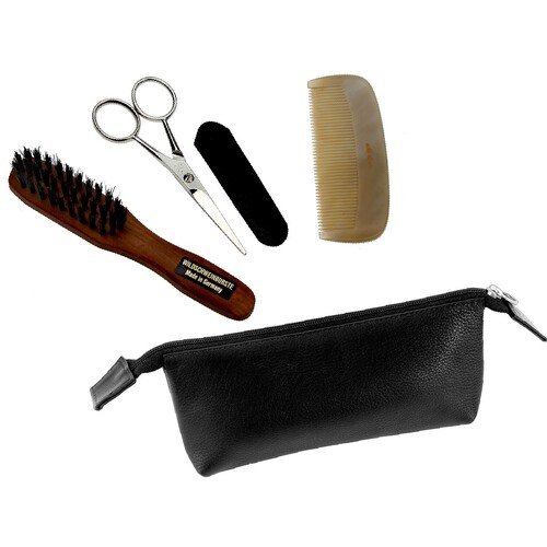 Hans Kniebes Beard Grooming Kit In A Leather Pouch 